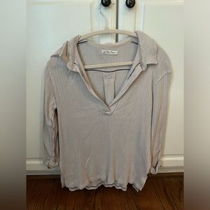 We The Free Tan Brown Ribbed Polo Button Down